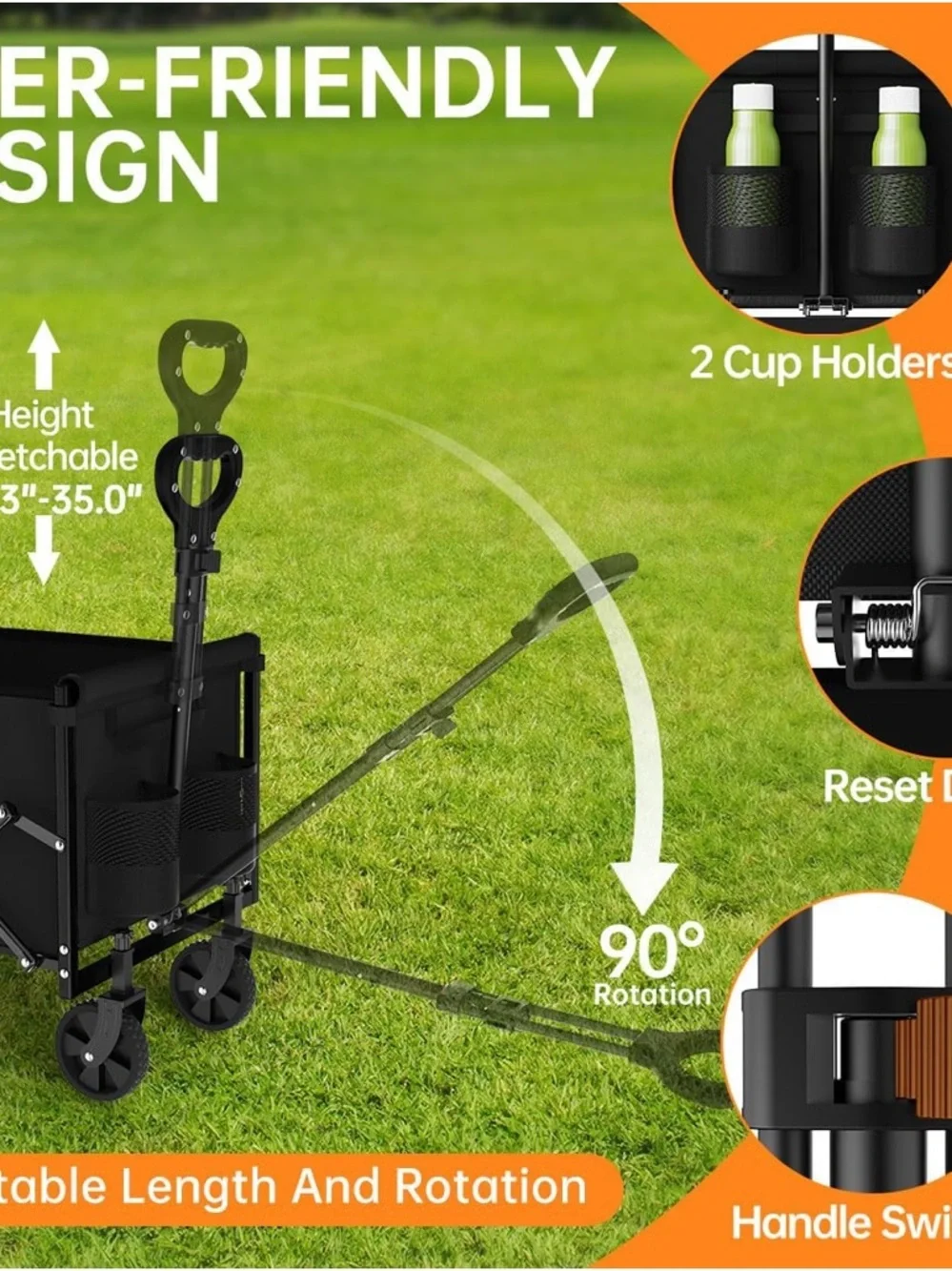 Foldable Utility Wagon Cart in Black Holds 380 Pounds